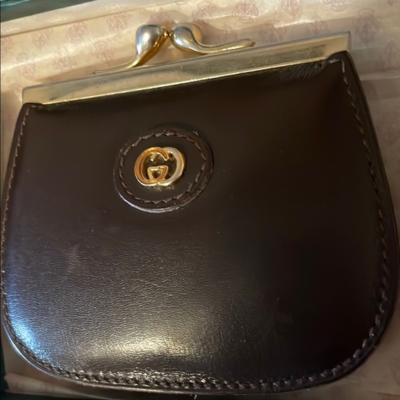 Gucci vintage brown Leather Women's coin kiss lock - Picture 2 of 7